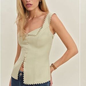 Reformation Viola Linen Top Green - Size 0